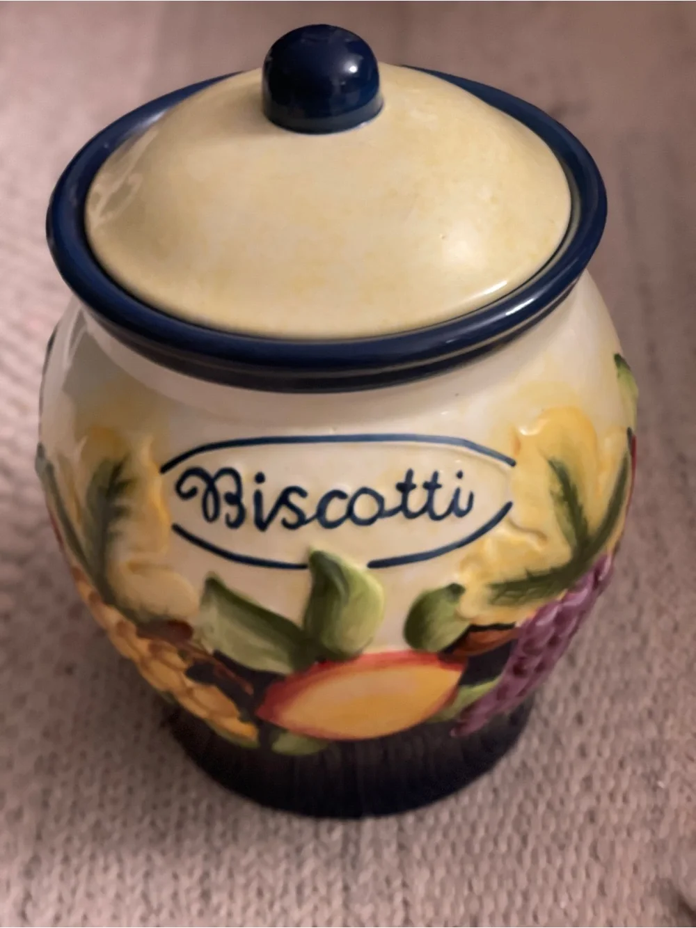Large Ceramic Fruit Adorned Biscotti Jar